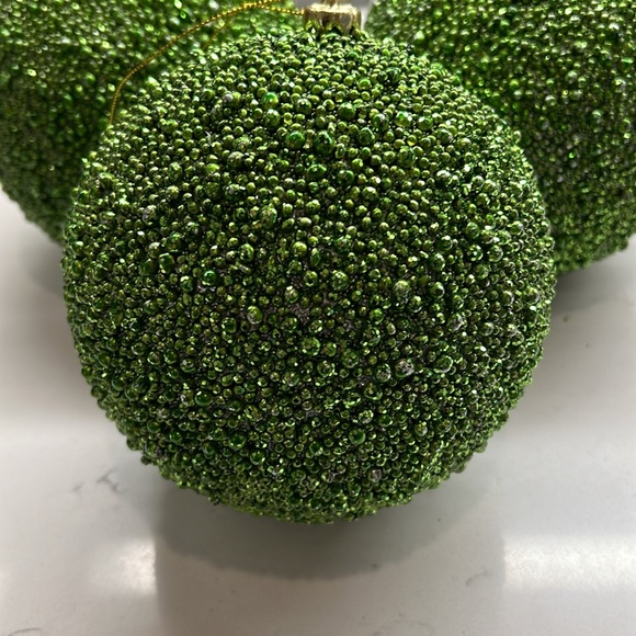 Kirklands Large Green Beaded Glitter Ornament Set of 3 - Picture 3 of 6